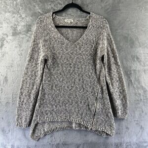 Miracle Sweater Women's M/L Gray Speckled Asymmetrical Hem V-Neck Zipper Detail
